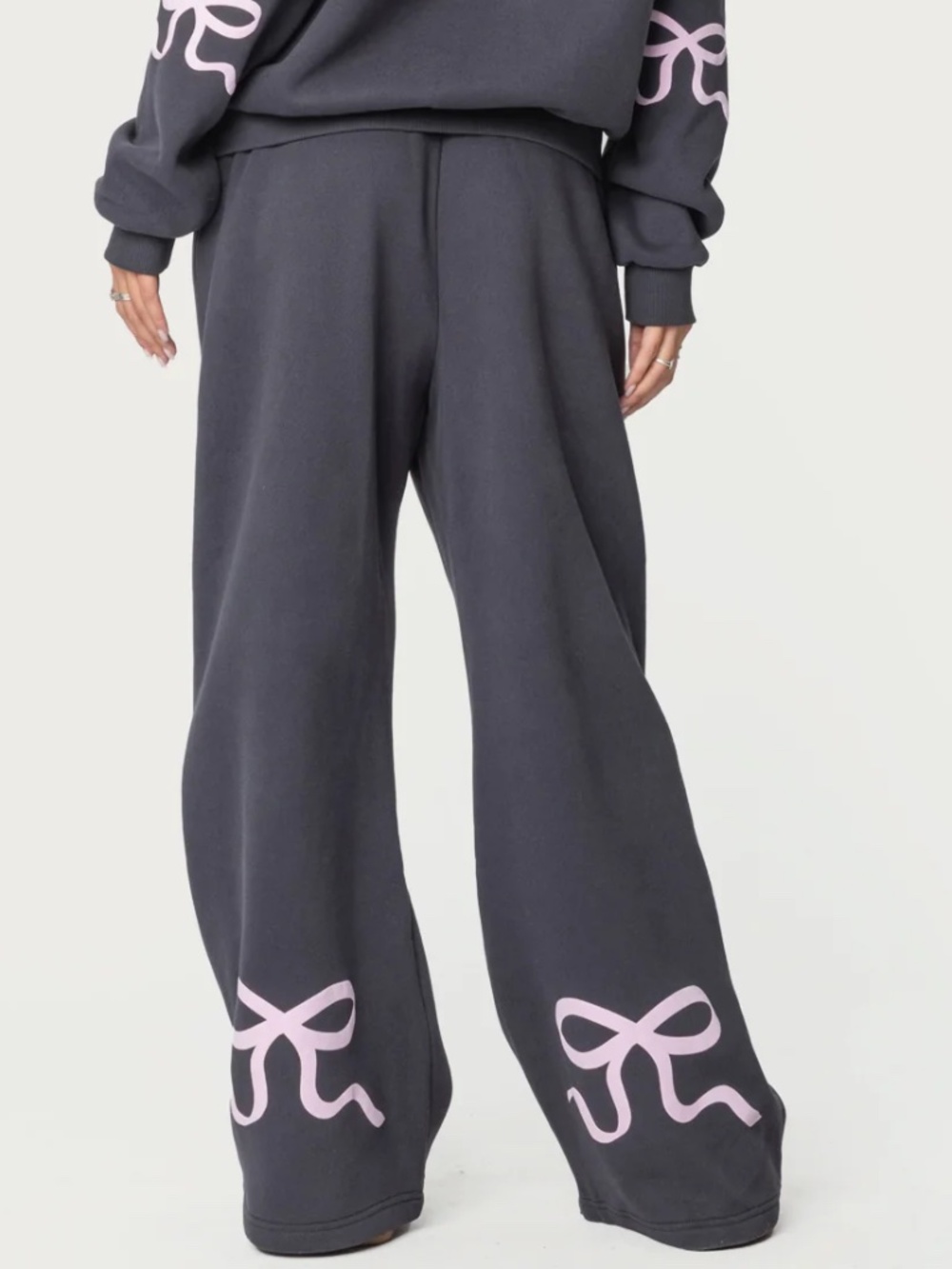 Edikted Gray Pink Bow Wide Leg Sweatpants Size XL Coquette Y2K